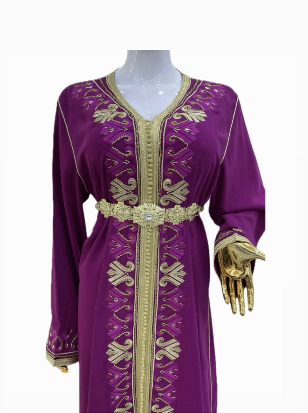 Caftan Fuchsia & Doré - Brodé et Perlé