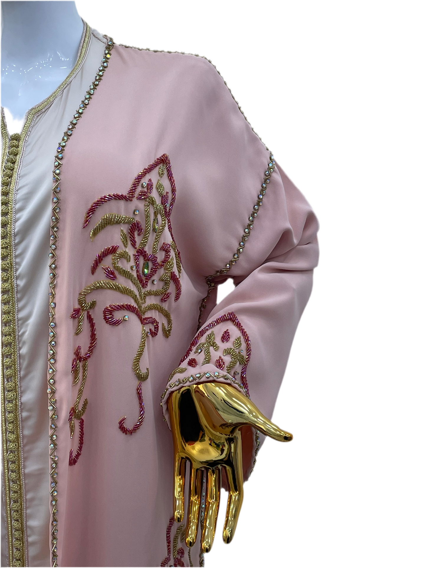 Kimono Perlé À La Main Rose