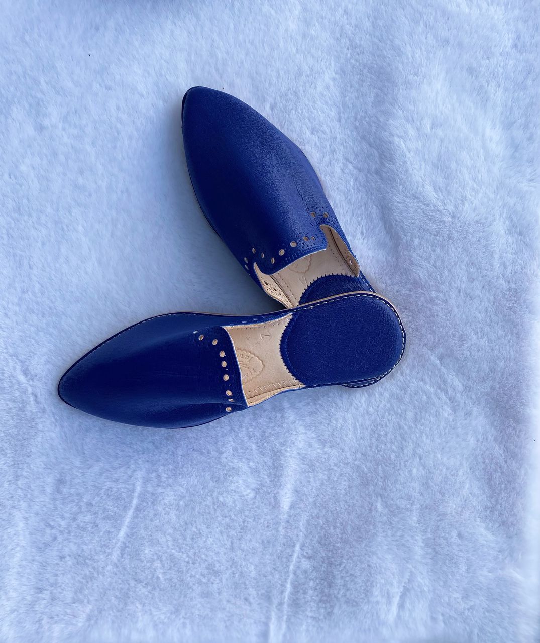 Babouche en Cuir Bleu Royal
