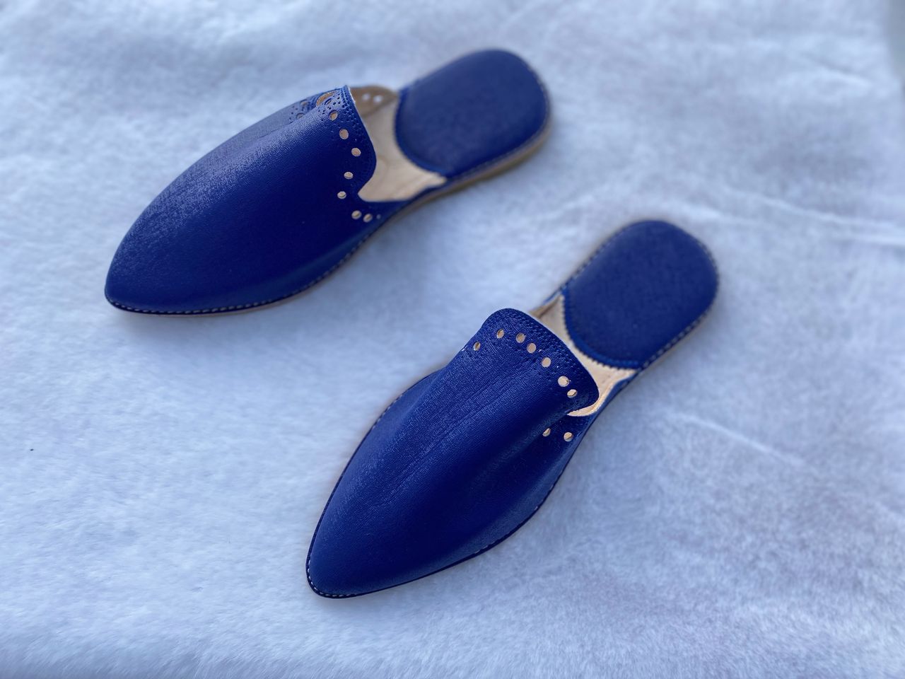 Babouche en Cuir Bleu Royal