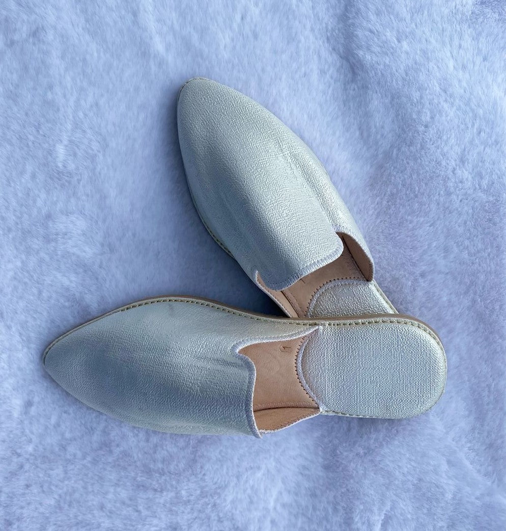 Babouche en Cuir Style Jean Blanc