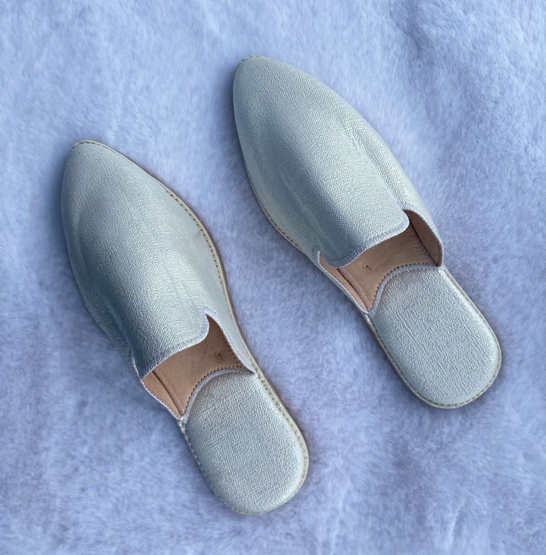 Babouche en Cuir Style Jean Blanc