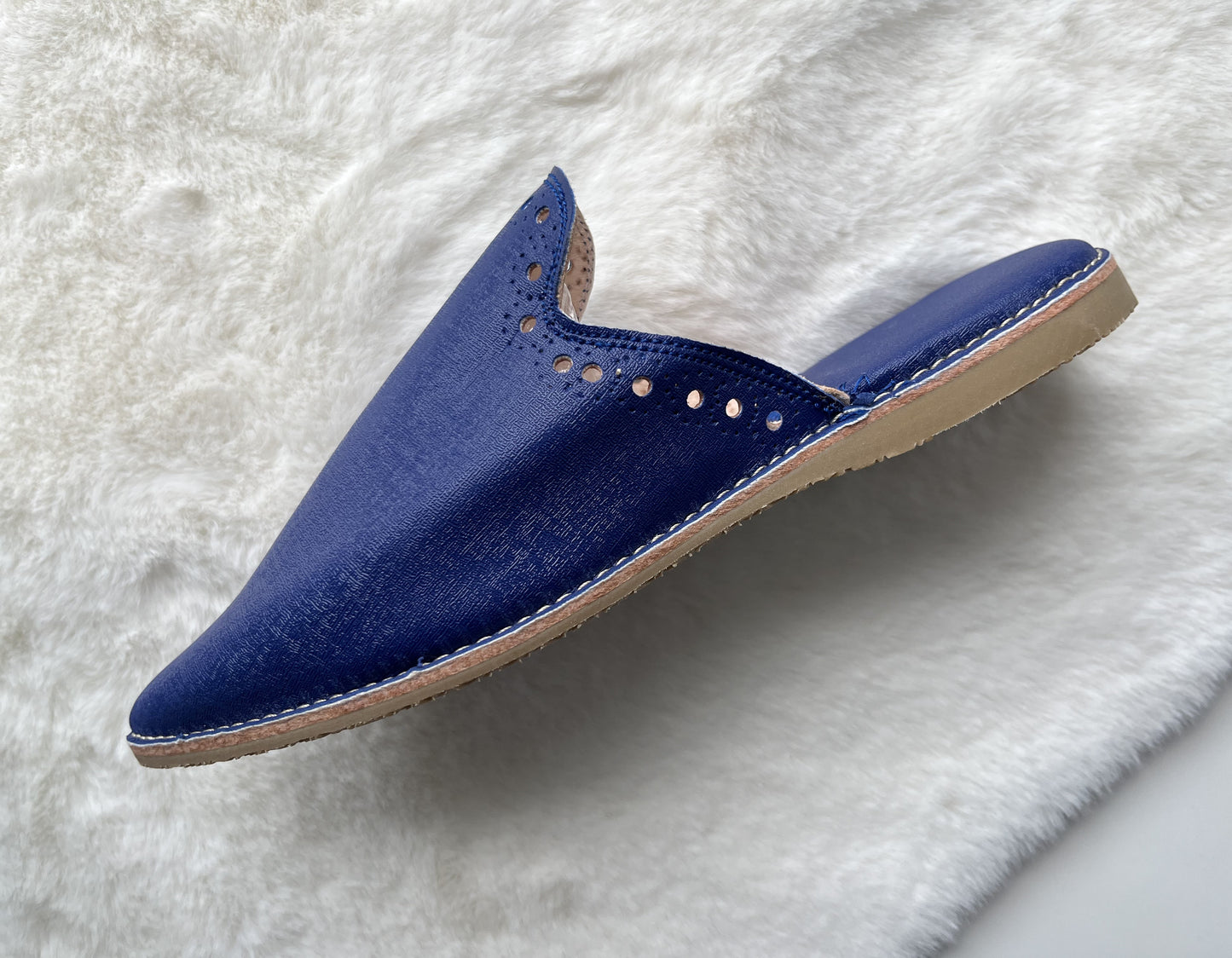 Babouche en Cuir Bleu Royal