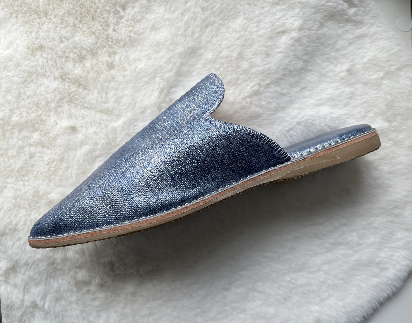 Babouche en Cuir Style Jean Bleu Profond