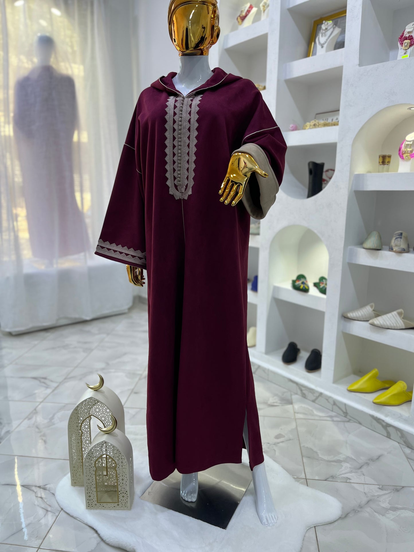 Jellaba hivernale | Bordeaux & Beige