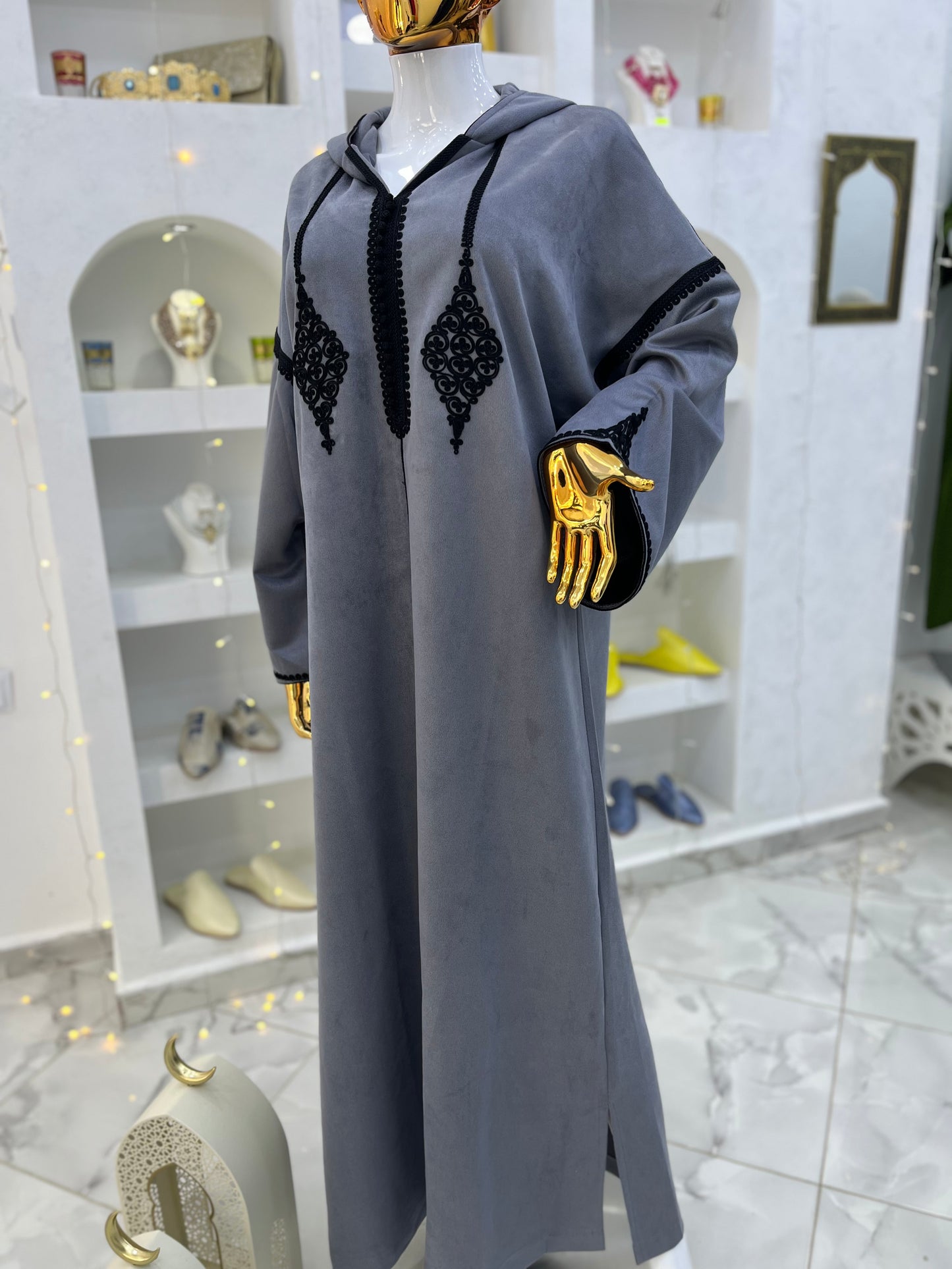 Jellaba Hivernale Bicolore | Gris & Noir