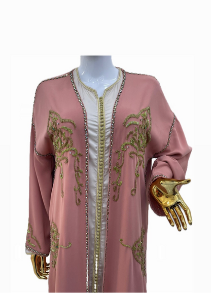 Kimono Perlé À La Main Rose