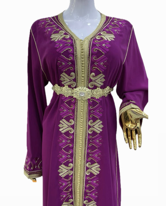 Caftan Fuchsia & Doré - Brodé et Perlé