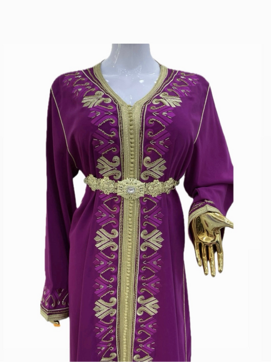 Caftan Fuchsia & Doré - Brodé et Perlé