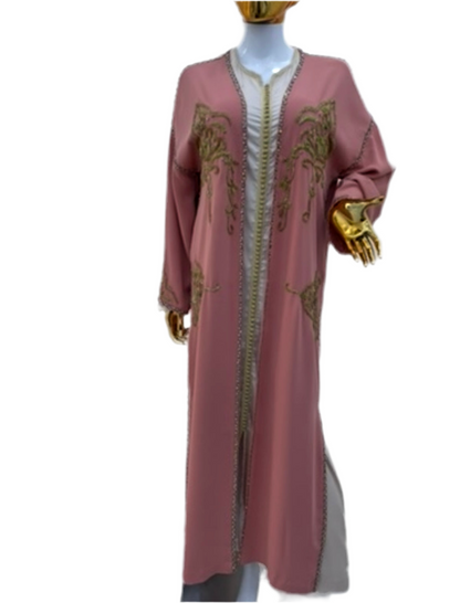 Kimono Perlé À La Main Rose