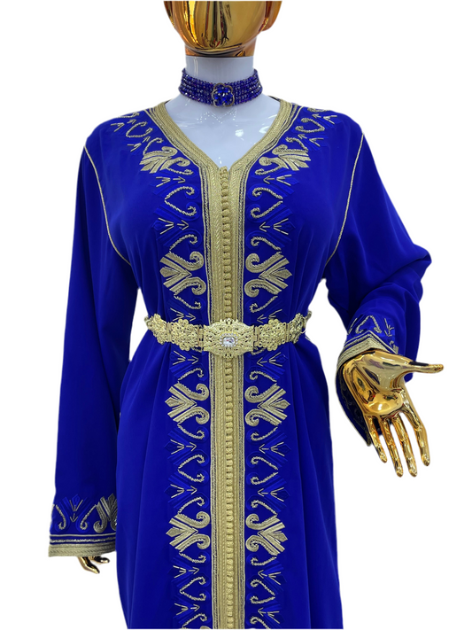 Caftan bleu Roi & Doré - brodé et perlé