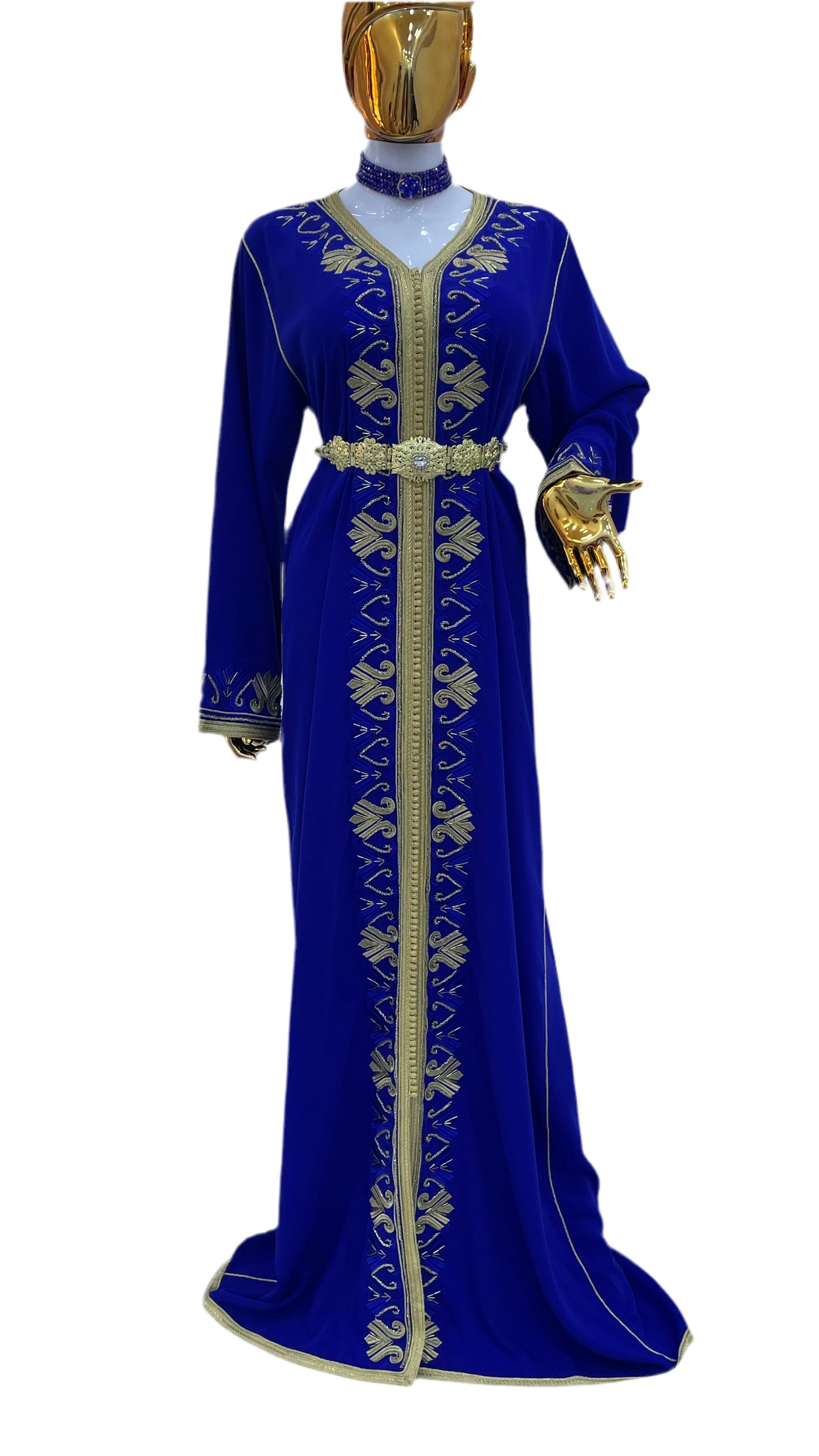 Caftan bleu Roi & Doré - brodé et perlé