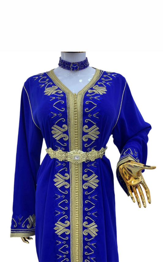 Caftan bleu Roi & Doré - brodé et perlé