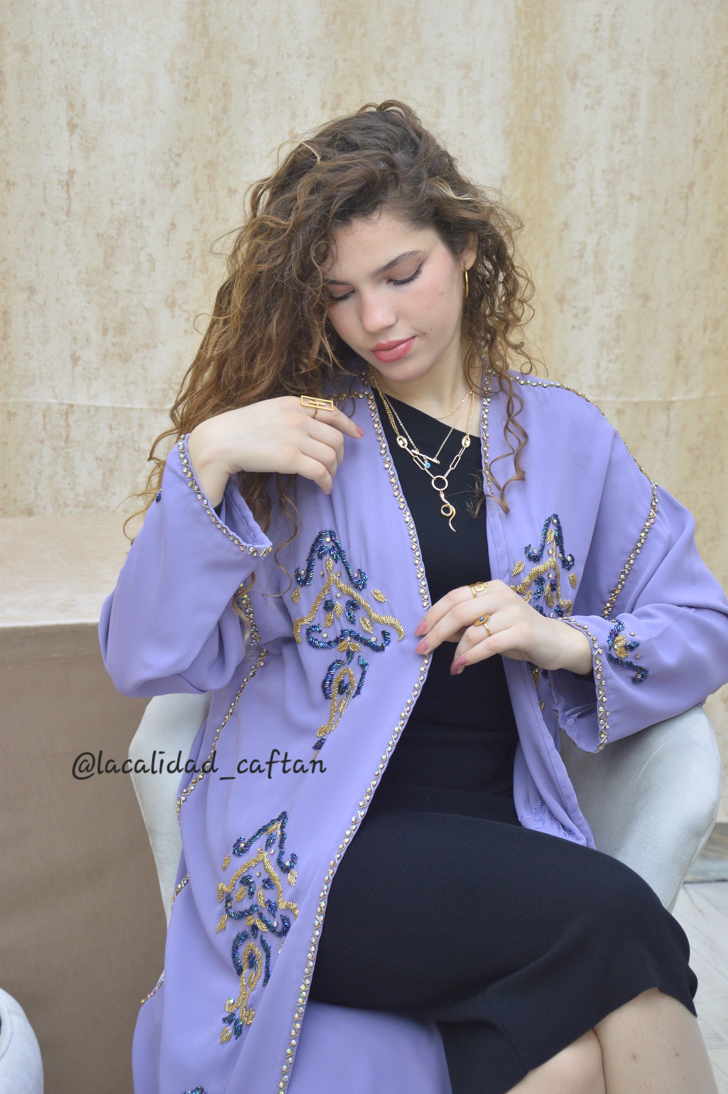 Kimono perlé violet lilas