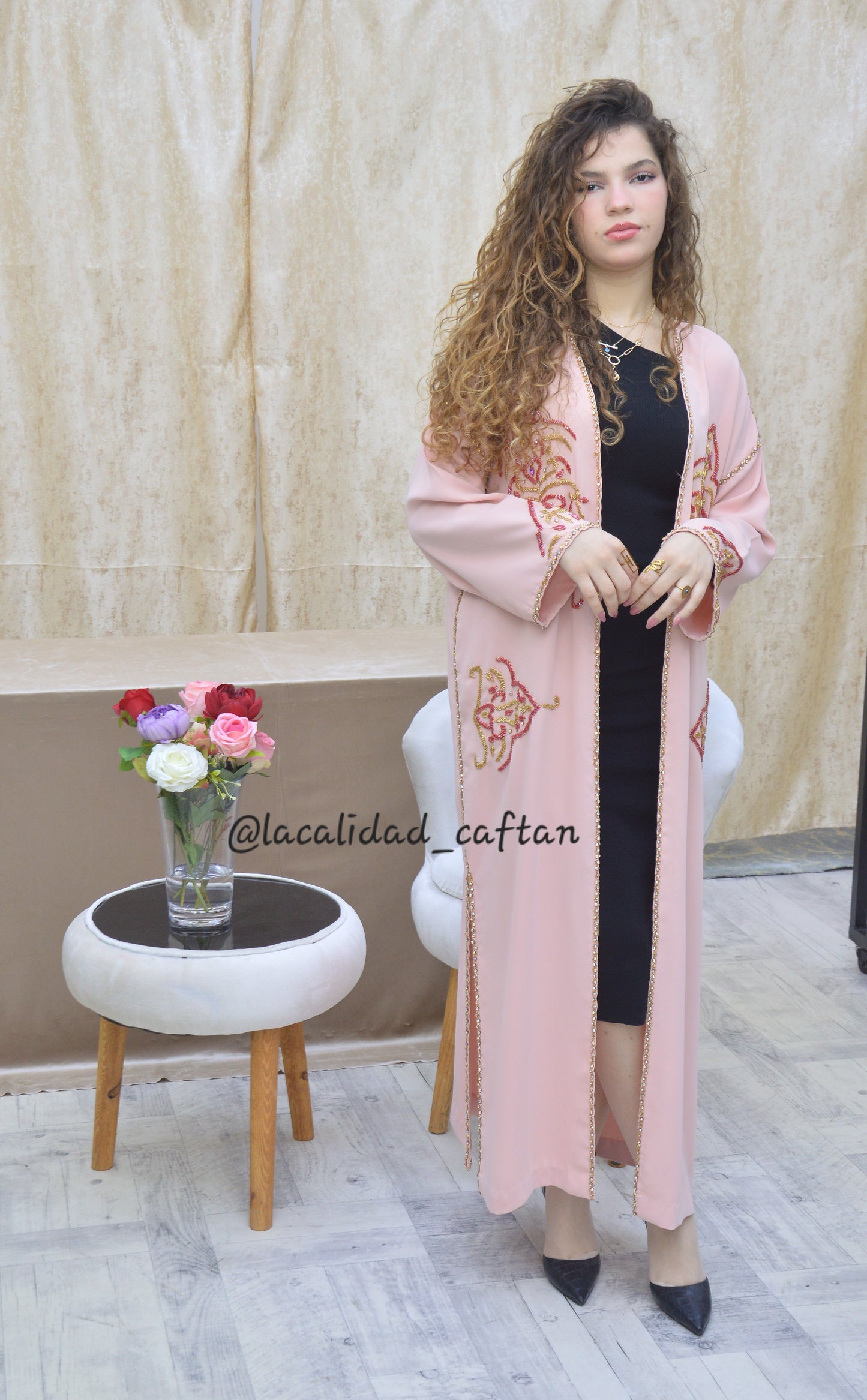 Kimono perlé rose pâle