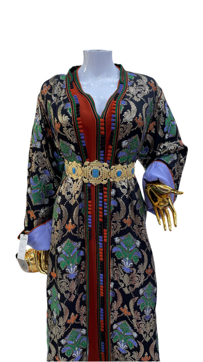 Silk Brocade 2 Pieces Caftan with Multicolor Pattern