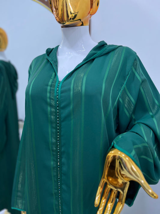 Jellaba en crêpe Jawhara | Vert Gazon