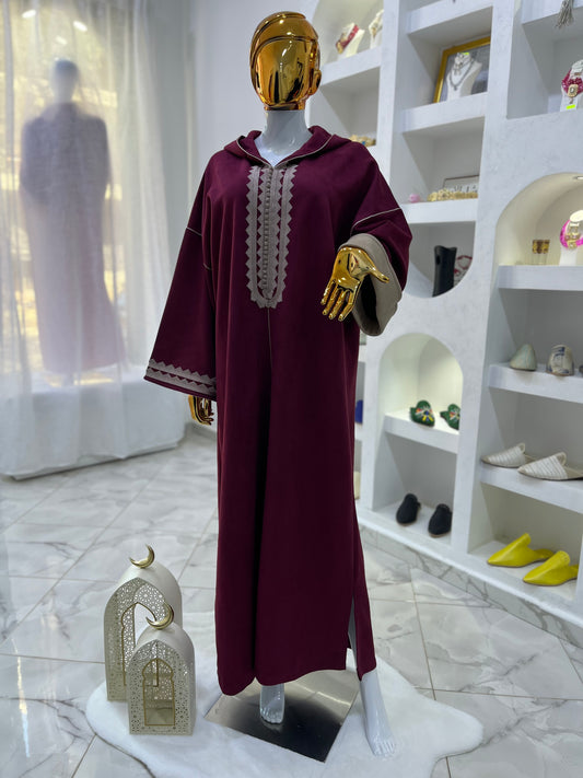 Jellaba hivernale | Bordeaux & Beige