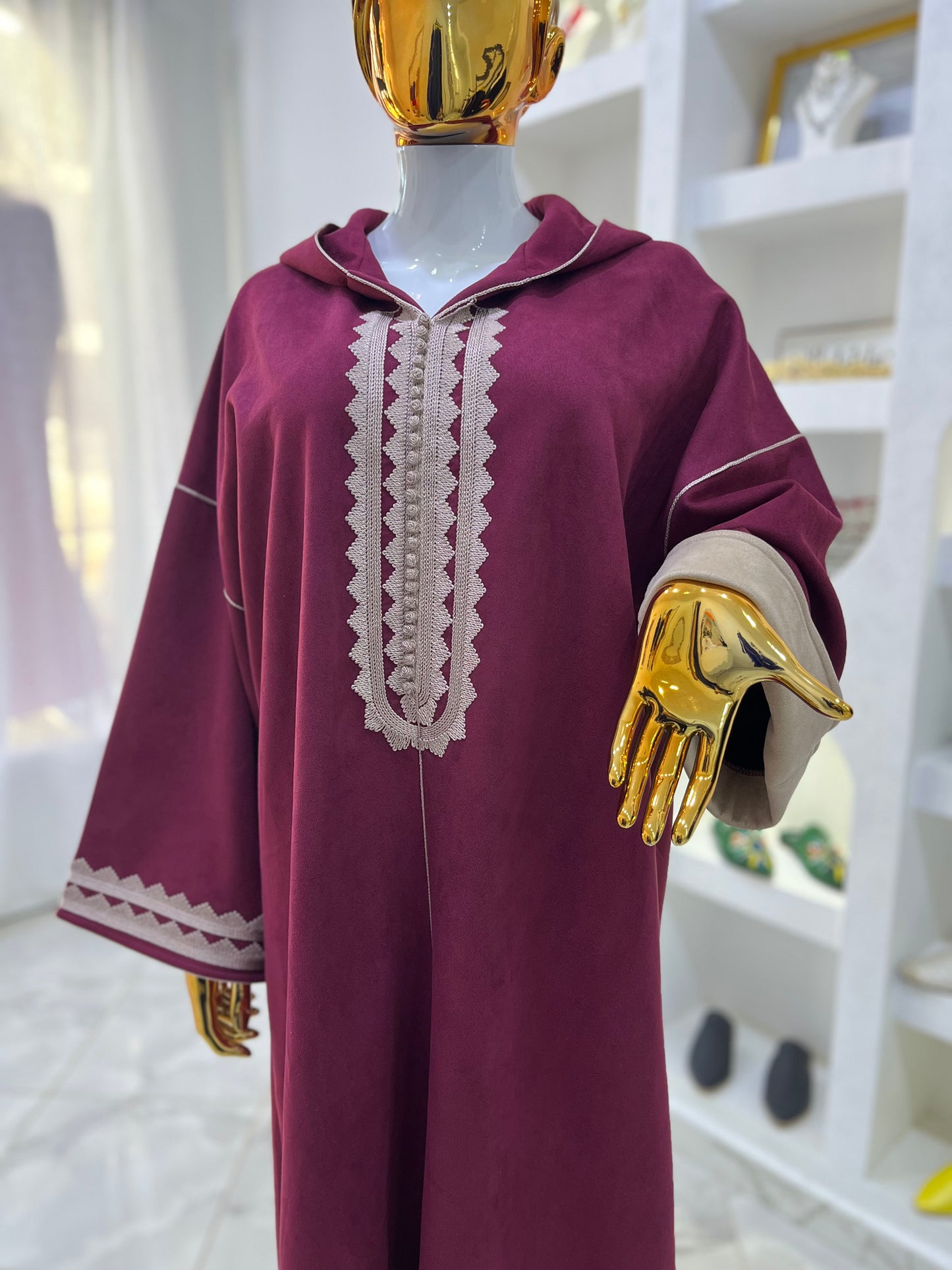 Jellaba hivernale | Bordeaux & Beige