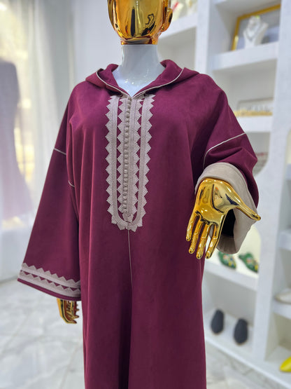 Jellaba hivernale | Bordeaux & Beige