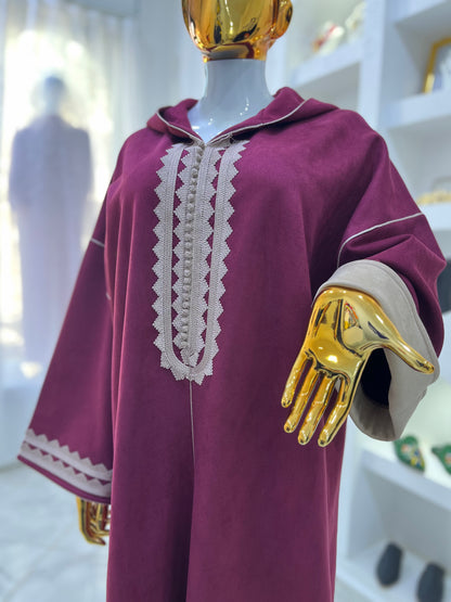 Jellaba hivernale | Bordeaux & Beige