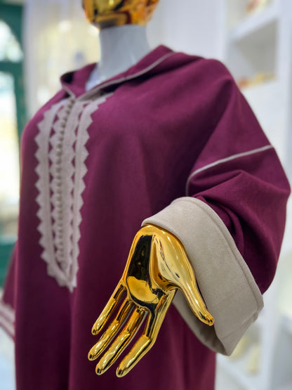 Jellaba hivernale | Bordeaux & Beige