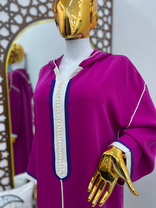 Jellaba tricolore | Rose fuschia