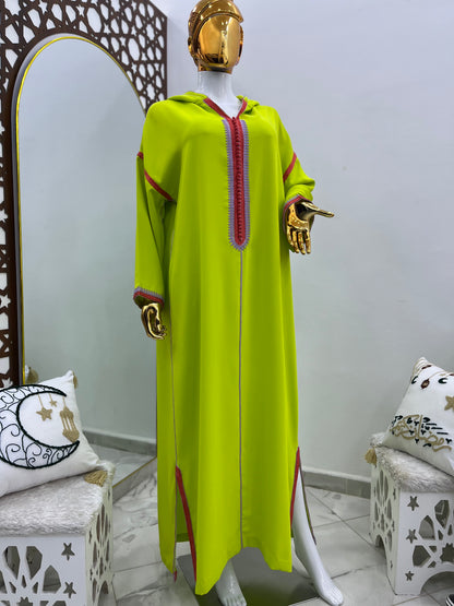 Jellaba tricolore | Vert pistache