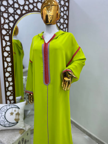 Jellaba tricolore | Vert pistache