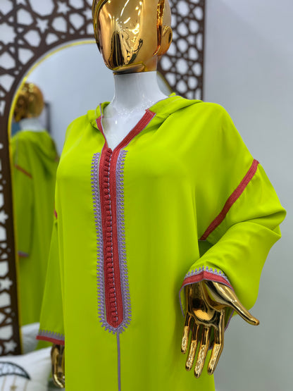 Jellaba tricolore | Vert pistache