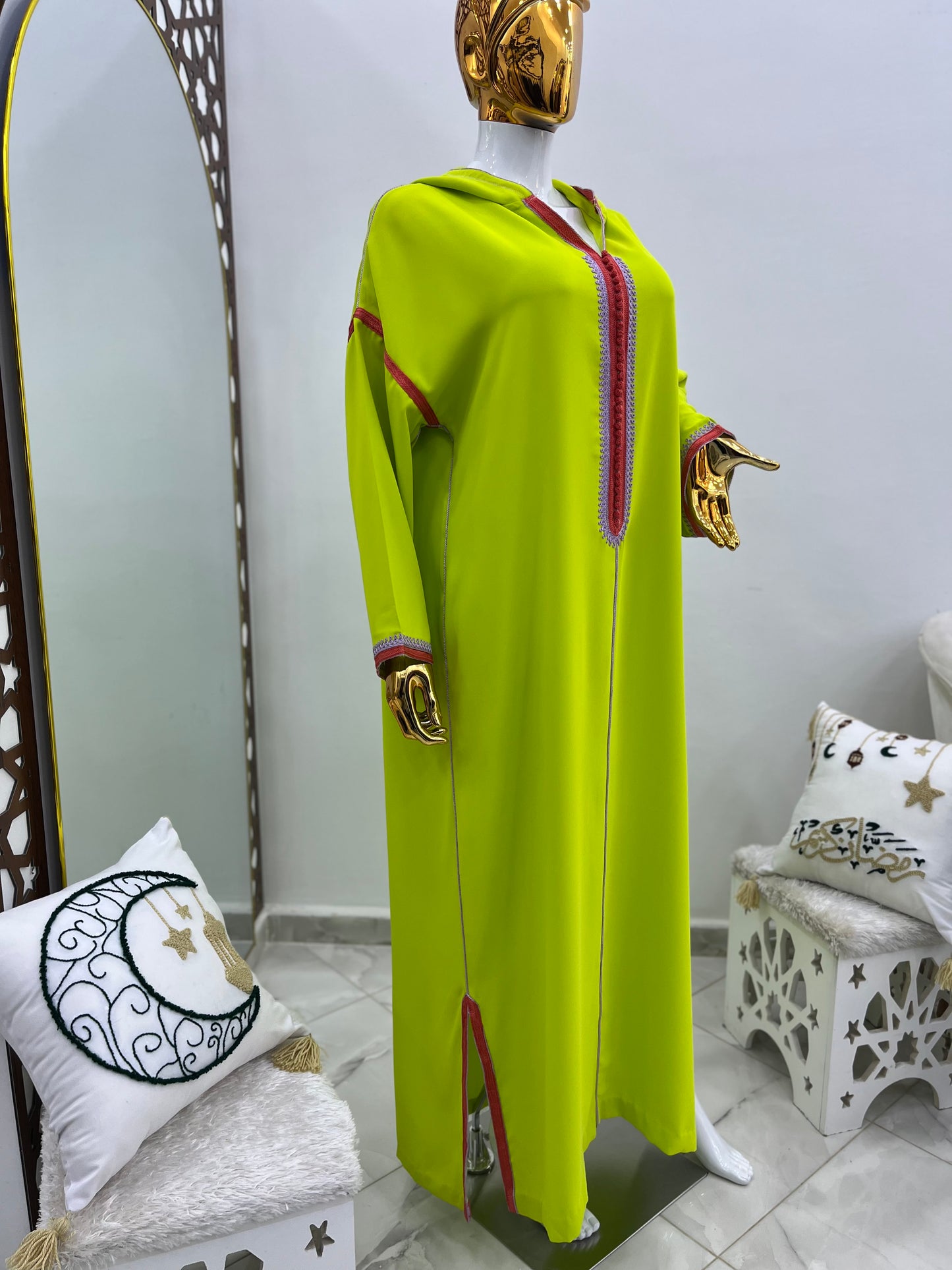 Jellaba tricolore | Vert pistache