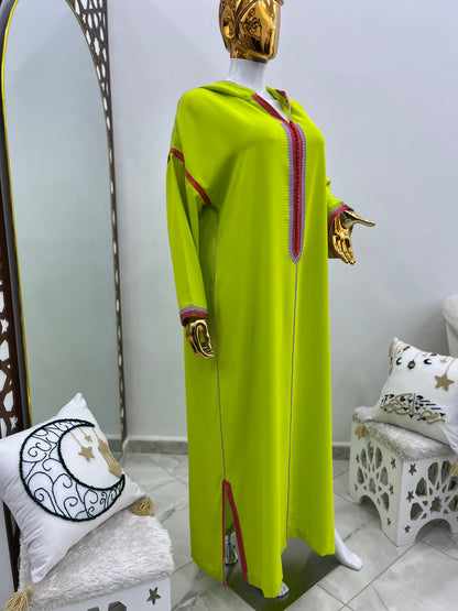 Jellaba tricolore | Vert pistache