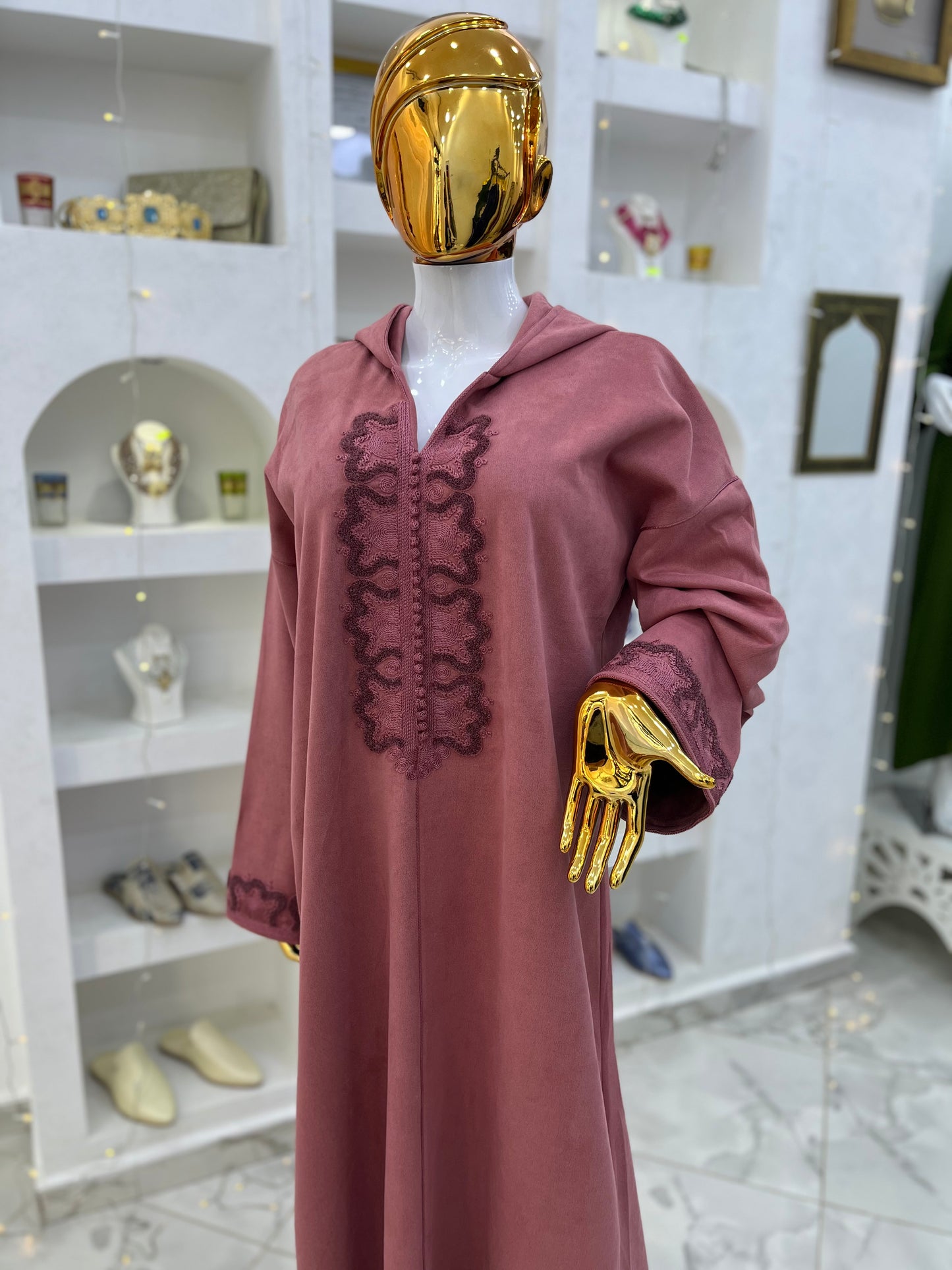 Jellaba Hivernale Travaillée | Rose