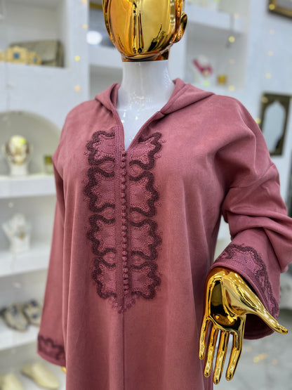 Jellaba Hivernale Travaillée | Rose