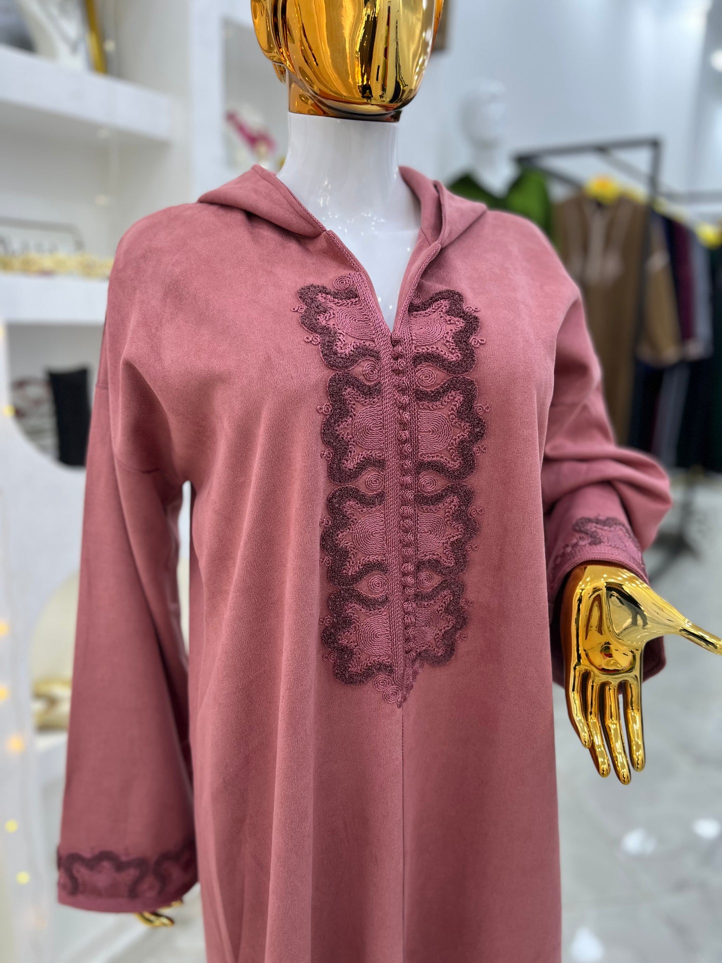 Jellaba Hivernale Travaillée | Rose