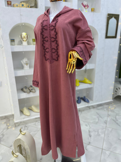 Jellaba Hivernale Travaillée | Rose