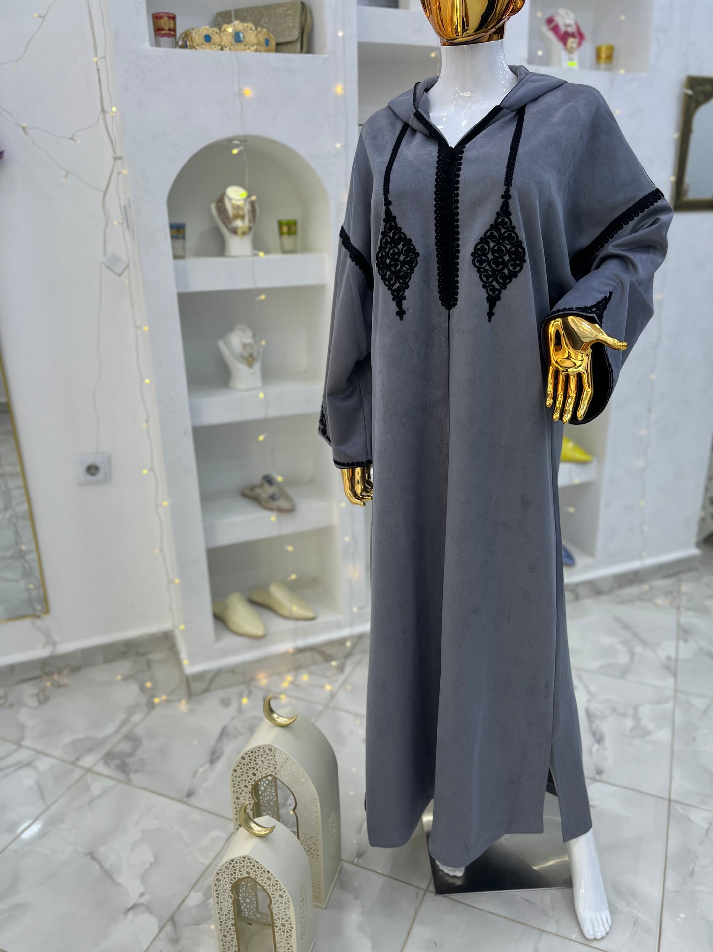 Jellaba Hivernale Bicolore | Gris & Noir
