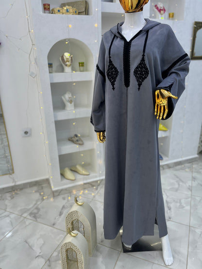 Jellaba Hivernale Bicolore | Gris & Noir
