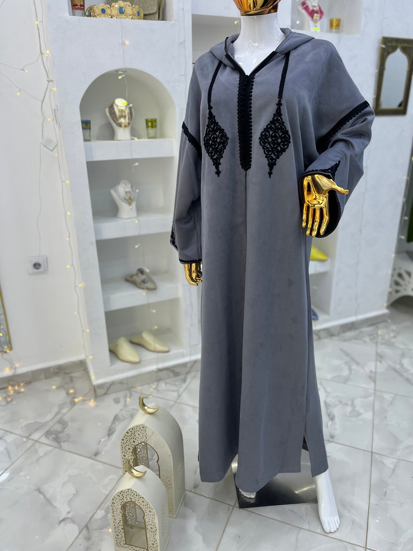 Jellaba Hivernale Bicolore | Gris & Noir