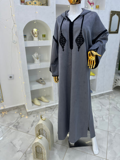 Jellaba Hivernale Bicolore | Gris & Noir