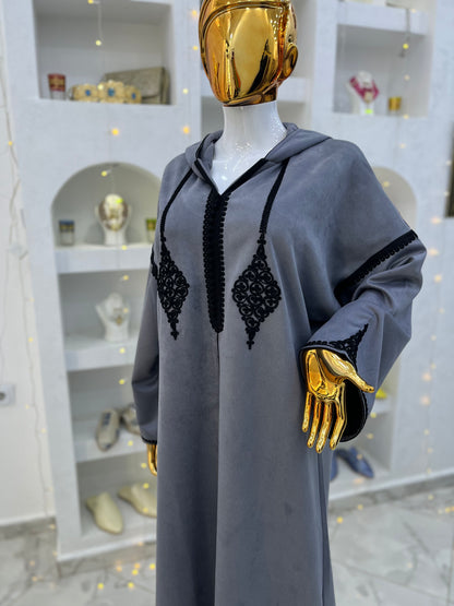 Jellaba Hivernale Bicolore | Gris & Noir