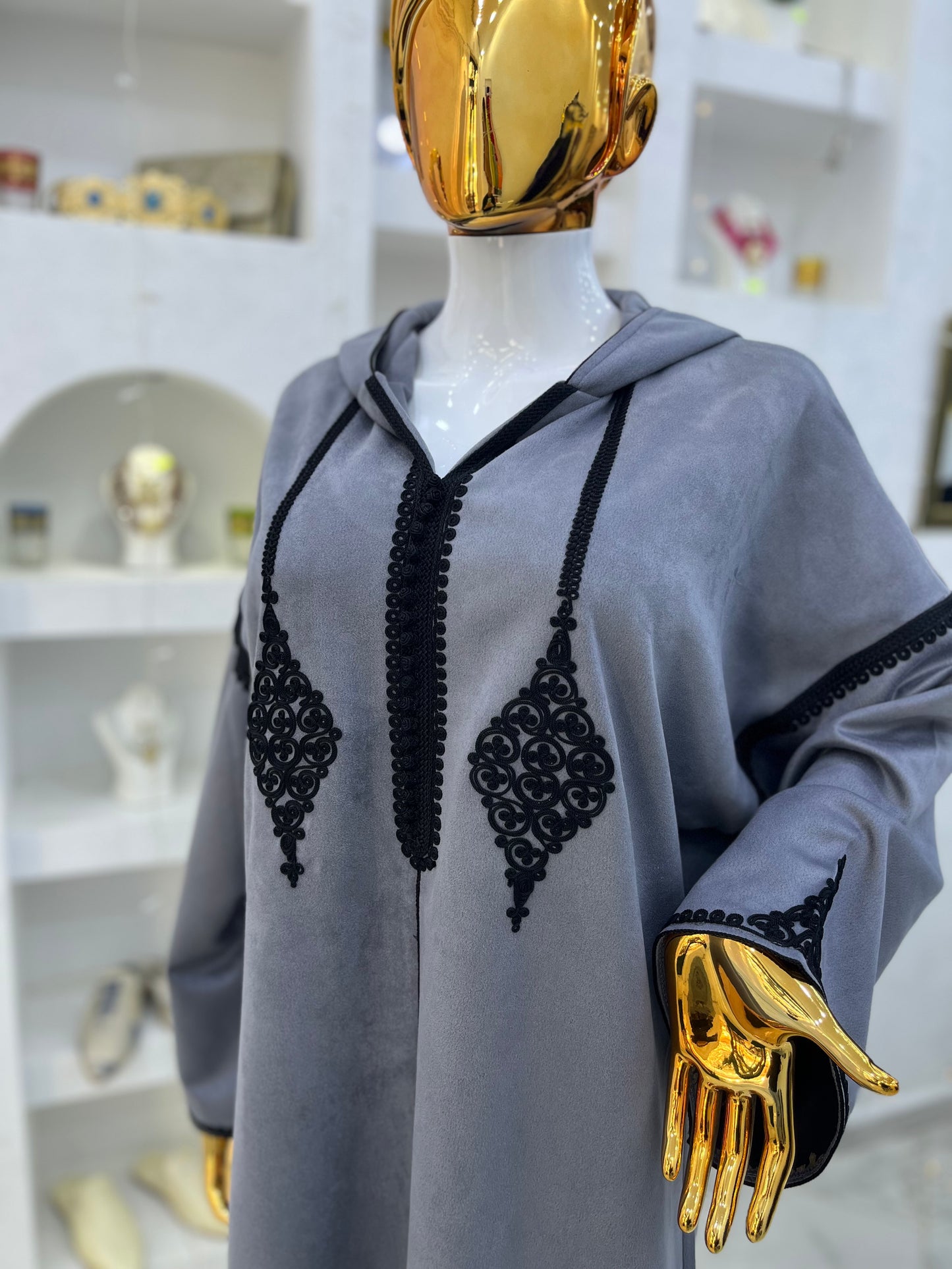 Jellaba Hivernale Bicolore | Gris & Noir