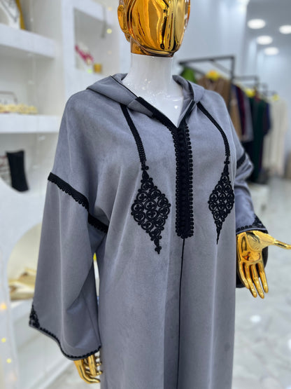 Jellaba Hivernale Bicolore | Gris & Noir