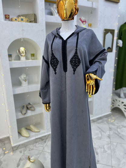 Jellaba Hivernale Bicolore | Gris & Noir