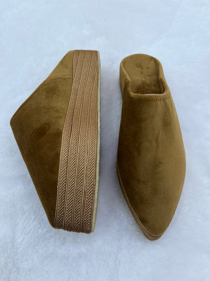 Babouche en Velours À Talons Compensés | Camel