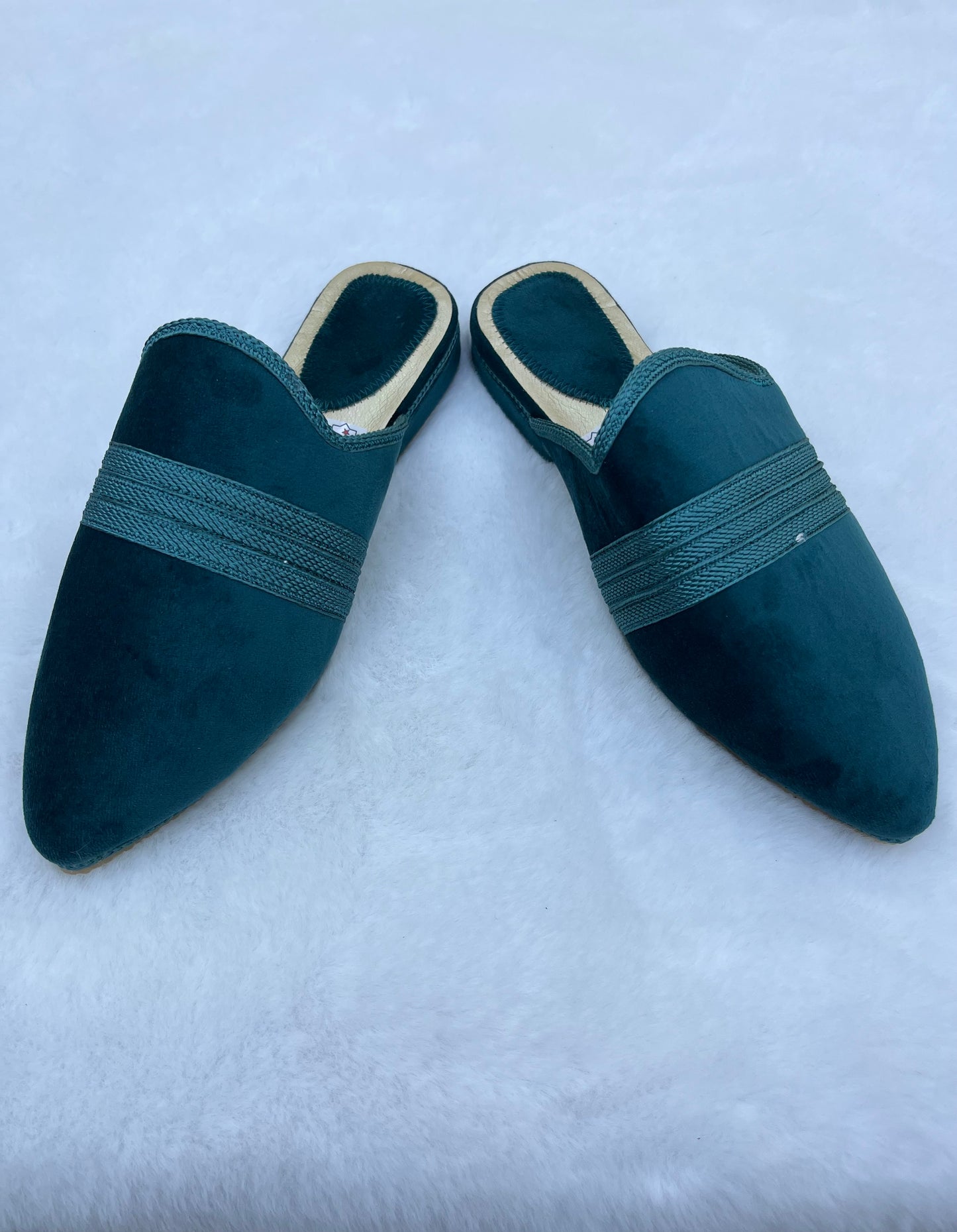 Babouche en Velours | Bleu canard