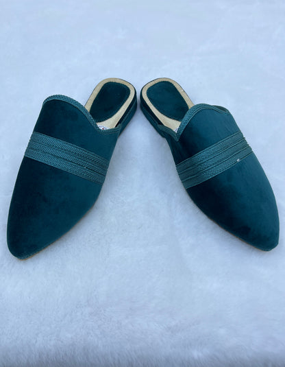 Babouche en Velours | Bleu canard
