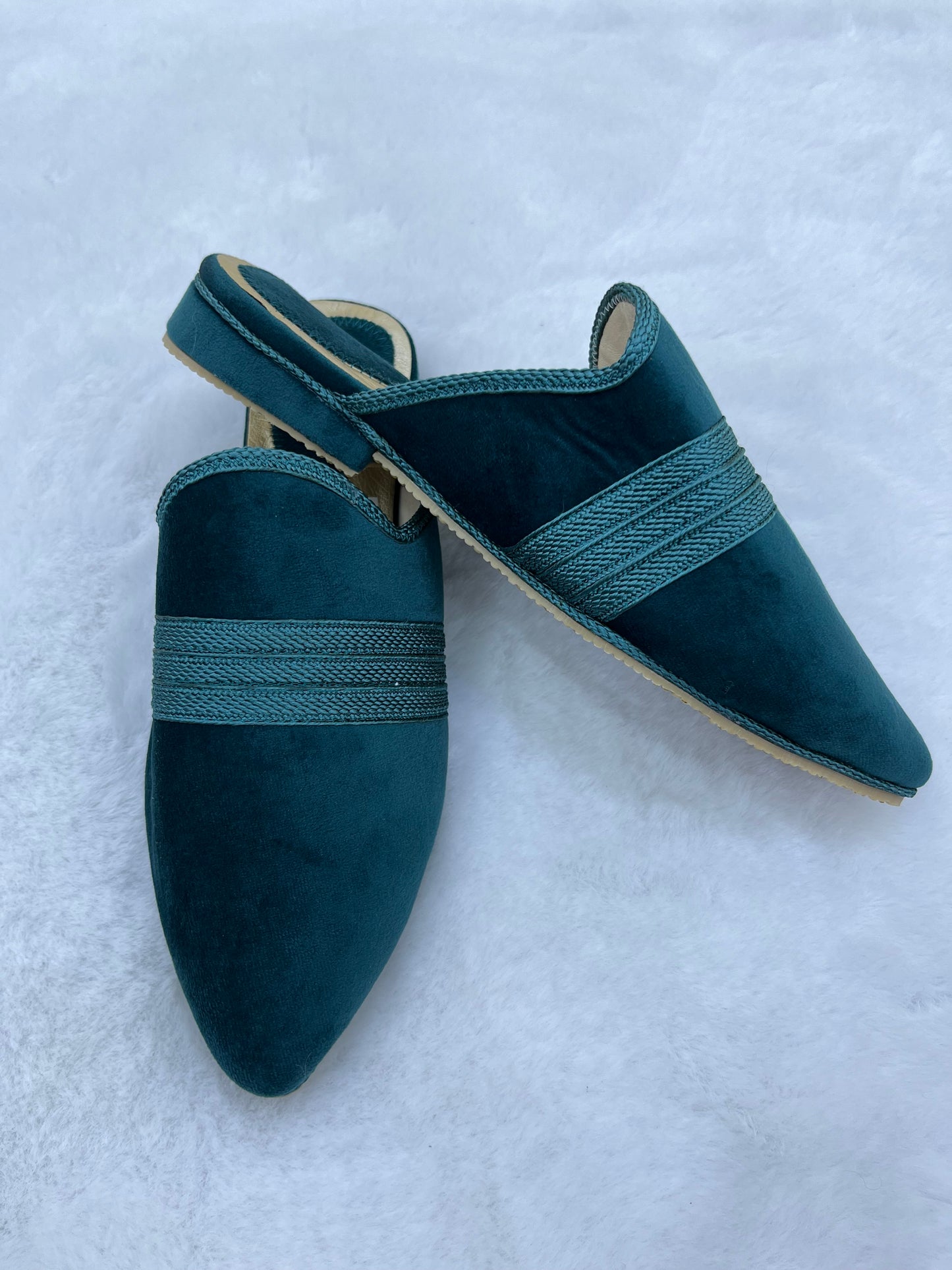Babouche en Velours | Bleu canard