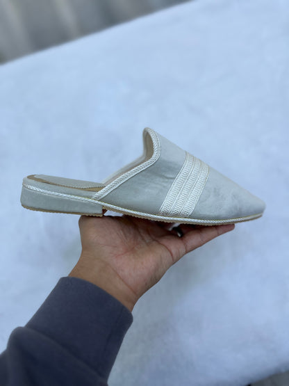 Babouche en Velours | Blanc