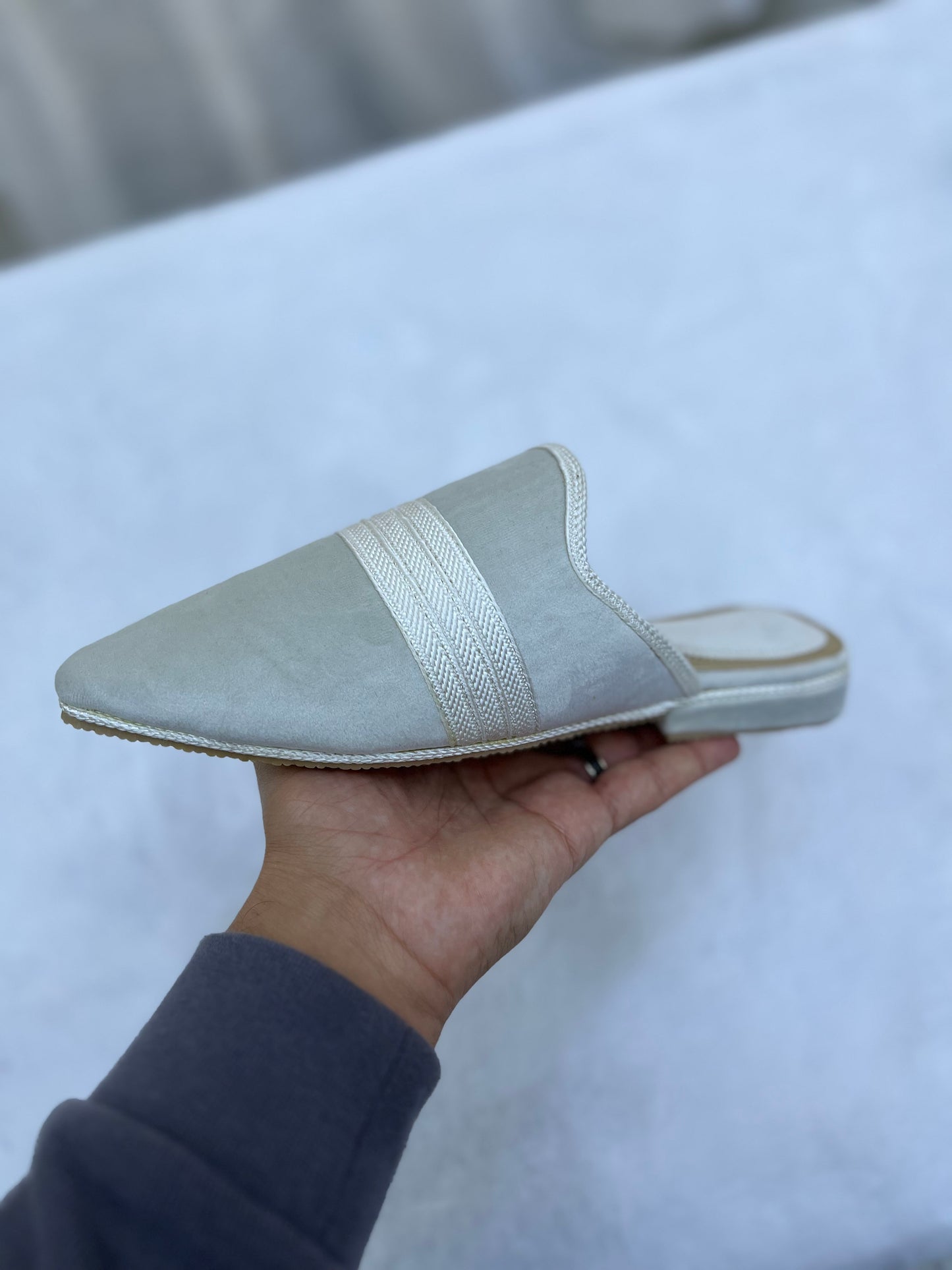 Babouche en Velours | Blanc